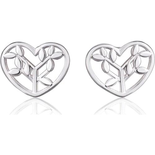 925 Sterling Silver Hollow Heart Tree Stud Earrings For Women Prevent Allergy Brincos pendientes