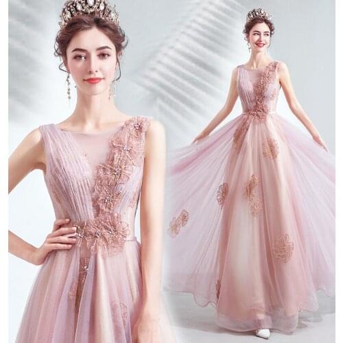 New pink long sweat lady girl women princess bridesmaid banquet party ball prom dress gown free shippin