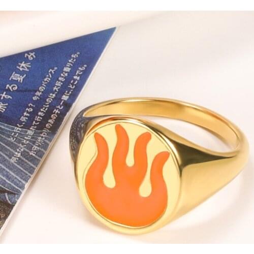 New Ins Creative Simple Flame Chunky Ring Vintage Trendy Drop Oil Accessories For Women Punk Rings Girls Fashion Jewelry Gift
