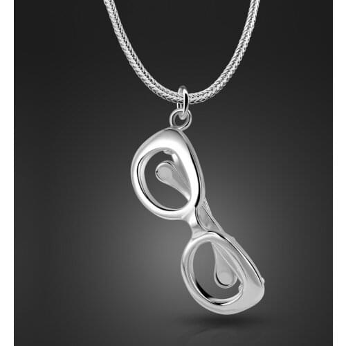 Fashion Woman Necklace 100% 925 Sterling Silver New Design Sunglasses Pendant Chain Necklace For Man Couples Fine Jewelry