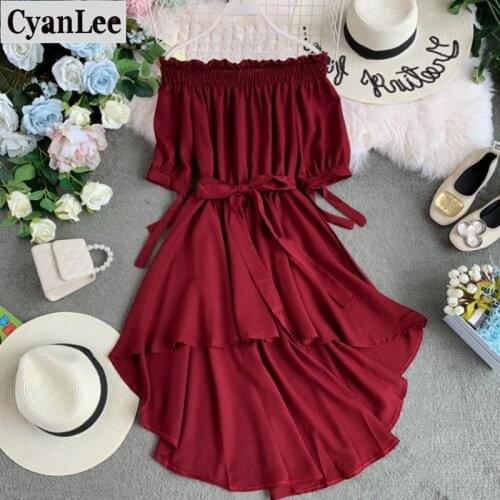 Cyanlee Summer Casual Chiffon Off Shoulder Bandage Dress Women 2020 Sexy Asymmetrical Ruffle Dresses Vestidos De Festa