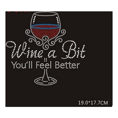 2pc/lot Wine glass design rhinestones motif hot fix rhinestone transfer motifs iron on rhinestone transfer patches for shirt