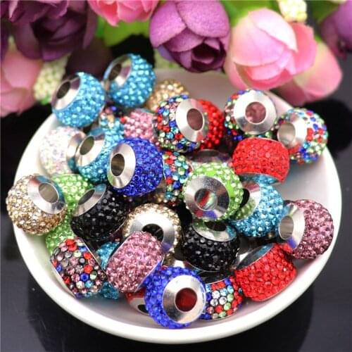 20Pcs Wholesale Color Large Hole Women Rhinestone Crystal Charms for Jewelry Making Spacer Beads fit Original Pandora Bracelet