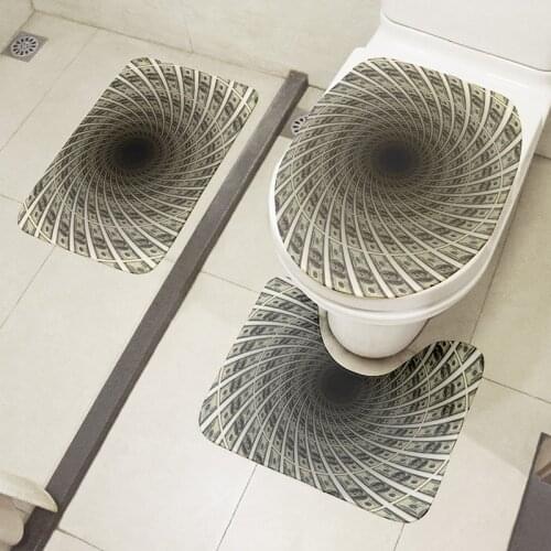 Creative Design Banknote Paper Money Toilet Cover Set 3Pcs Anti-Slip Bath Mat Set Fun Shower Decoration Rug Absorbent Carpet