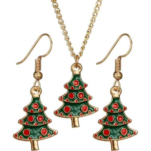 3pcs Retro Christmas Tree Drop Earrings Pendant Necklace Women Jewelry Set