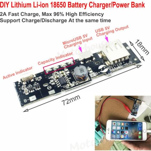 5V 2A USB Li-ion Lithium 18650 Battery Fast Charger Discharge Module DIY Power Bank