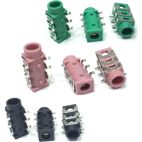 20Pcs PJ-313 PJ313 3.5mm SMT SMD 6 Feet Audio Jack Stereo Phone Jack Black and Green Pink Can Be Choose PJ-313D Earphone Socket