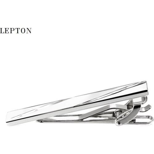 Lepton Brand Men Skinny Tie Clip Pins Short Silver color Men Metal Necktie Tie Bar Chrome Clamp Stainless Steel Plain Tie Clip