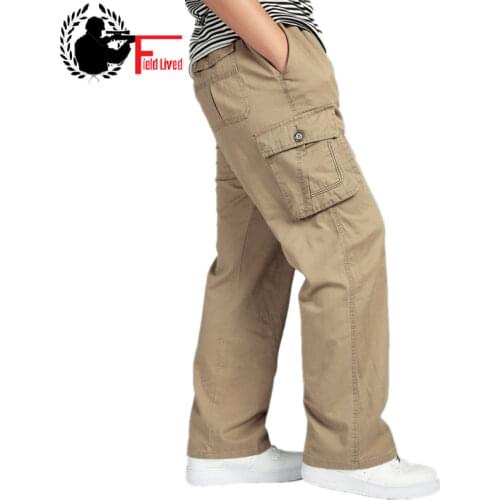 Mens Pants Large size Big 4xl 5xl 6xl Plus Summer Men Elastic Waist Multi Pocket Long Baggy Straight Cargo Jogger Trousers Male