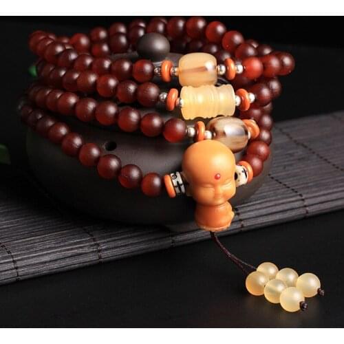 Blood Red Color 8mm*108 Prayer Beads Natural Goat Horn Bone Materials Bodhi Tongzi Tee for Pray and Meditation Bracelets