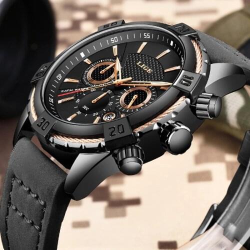 2019 Watch LIGE Mens Watches Top Brand Luxury Men Casual Leather Waterproof Chronograph Men Sport Quartz Clock Relogio Masculino