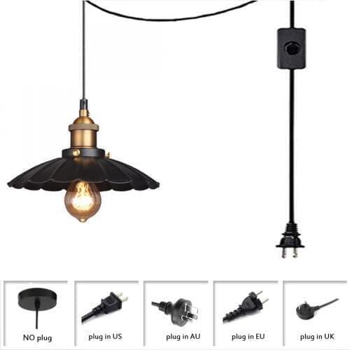 Black Hanging Pendant Light with Plug In Cord LOFT Creative Metal Umbrella Pendant Lamp Industrial Hanging Pendant Lights