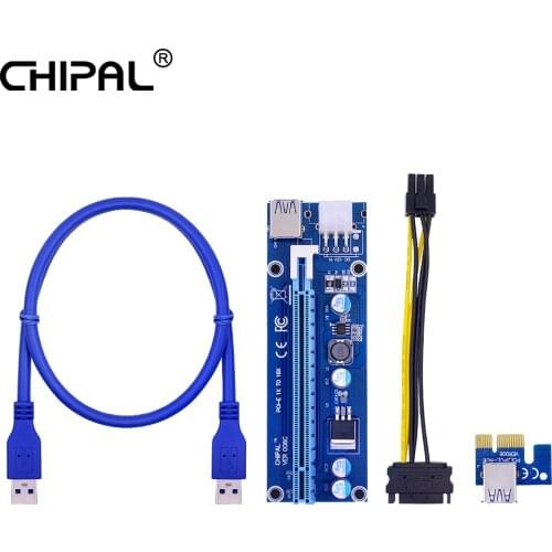 CHIPAL VER006C PCI-E Riser Card PCI Express PCIE 1X to 16X Adapter 100CM 60CM USB 3.0 Cable SATA 6 Pin Power for Bitcoin Mining