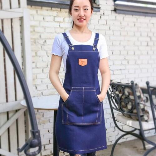 Denim apron Korean fashion coffee shop teacher tea shop men and women oil painting barber overalls custom logo