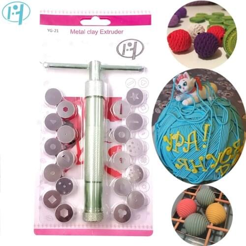 Stainless Steel Sugar Paste Extruder Craft Gun with 20 Tips Sugar Craft Fondant Cake Sculpture Polymer Clay Tools