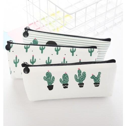 Canvas Cactus Pencil Case Cute School Fabric Pen Case Novelty Stationery Office Crayon Pencil Box Pen Bag Kawaii School Supplies