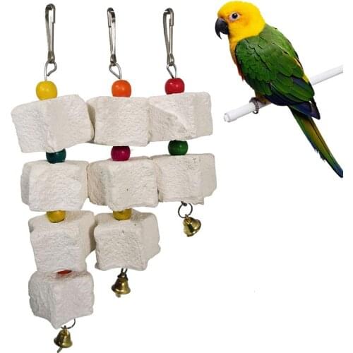 Bird Cage Toy Stone Mineral for Parrot Pet Supplies Grinding Stone Flower Shape Hanging Style Hamster Squirrel Parakeet Toy