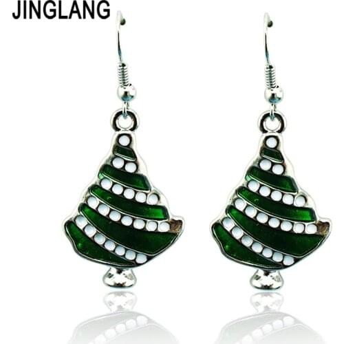 JINGLANG Fashion Charms Earrings Dangle Enamel Christams Tree Charms Statement Earrings For Women Christmas Gifts Jewelry