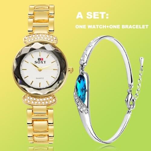 Women Luxury SOXY Watches Set Mujer Relojes Dress Quartz stainless steel elegant Watch with one bracelet ladies wristwatch saati