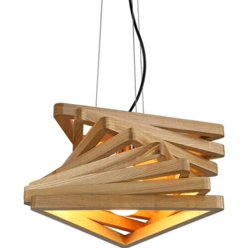 Creative Wood Triangle Pendant Lights Restaurant Decor Suspension Lamp Dia 40cm Modern LED Parlor Bedroom Home Lighting AL150