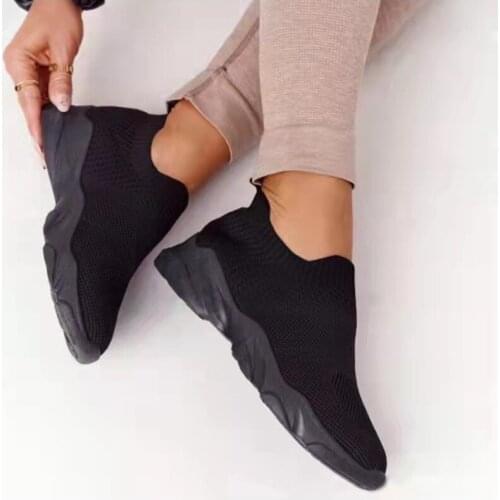 Women Sneakers Slip on Knitted Solid Ladies Vulcanized Shoes Fashion Leisure Mesh Breathable Non-slip Female Footwear Large Size
