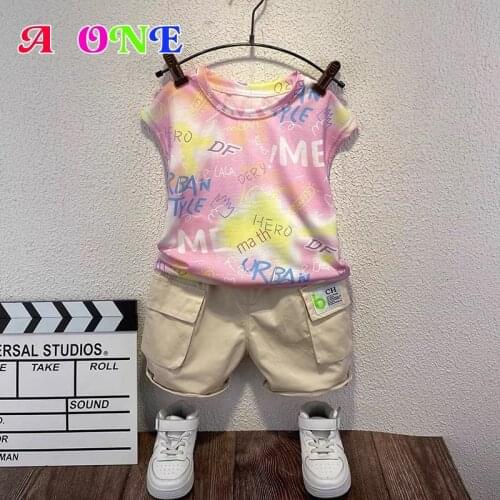 Summer boys clothes kids t-shirt + shorts 2 pcs set boutique kids clothing fashion letter Magic camouflage 2T TO 12T Yrs