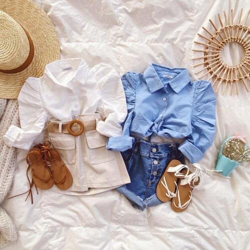 1-6Y Fashion Children Girls Clothing Sets Toddler Kids Girls Solid Long Sleeve Shirts Tops+Skirt/Denim Shorts Outfits