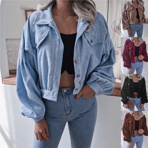 Fashion Solid Color Casual Short Jackets New Loose Women Corduroy Lantern Long Sleeves Fall Winter Elegant Lapel BF Style Jacket