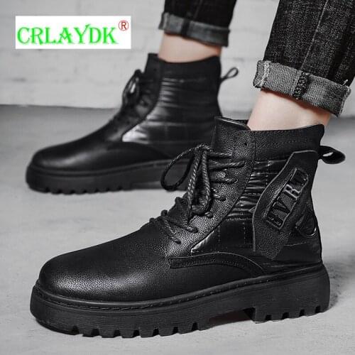 CRLAYDK 2021 Mens Fashion Keep Warm Boots Leather Shoes Casual Waterproof Winter Snow Flats High Quality Platform Botines Mujer
