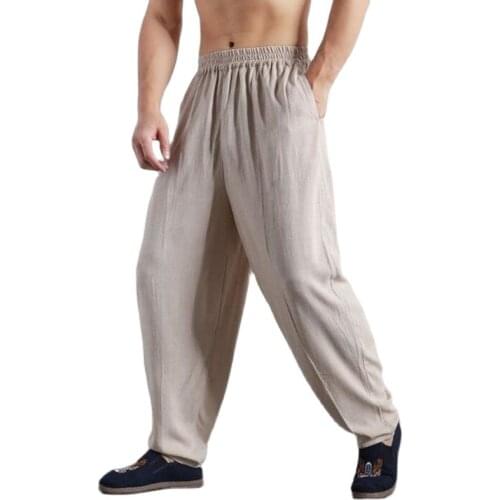 Men Linen Pants Male Casual Travel Harem Pants Fluid Big Crotch Pants Baggy Pants Trousers