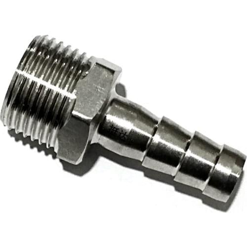 DN8 DN10 DN15 1/2" BSPP Male x 10mm Hose Barb Splicer Hosetail Fitting 201 Stainless Steel 5 PCS