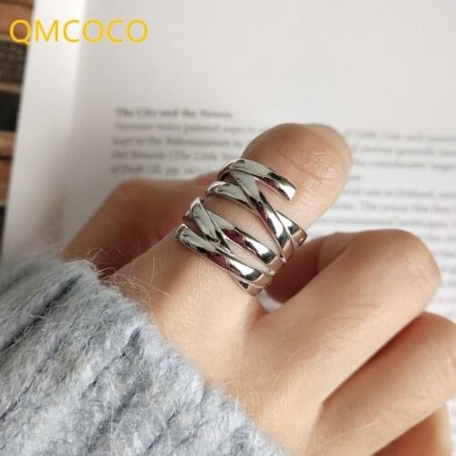 QMCOCO Simple Style 925 Silver Party Rings For Women Couples Vintage Creative Multi-layer Weaving Finger Jewelry Gifts