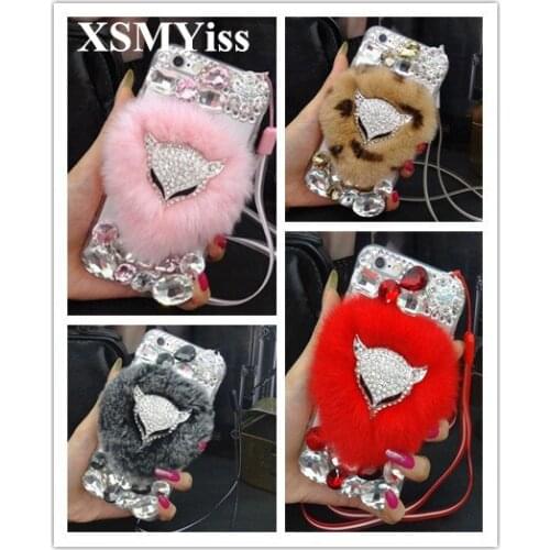 XSMYiss Luxury Bling Crystal Diamond Rabbit Fur Phone Case For Samsung S6 S7 S8 S9 S10 PLUS S10 Lite Note5 8 9