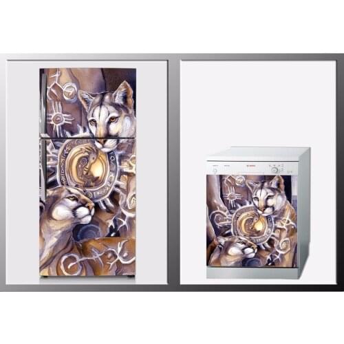 3D The Leopard Painting SelfAdhesive Refrigerator Dishwasher Door Sticker Wallpaper wall sticker Kitchen wallpaper Poster