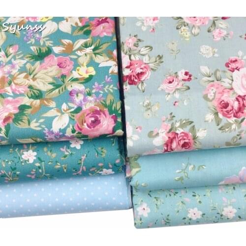 100% Twill Cotton Fabric for Patchwork Quilt Cushions Telas Tedio Sewing Tissue DIY Crafts Tilda Cloth Dress Blue Floral Printed