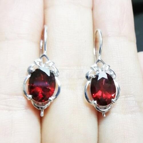 Natural real garnet drop earring 925 sterling silver Free shipping 2.1ct*2pcs gemstone For men or women C91145