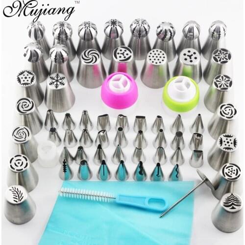 Mujiang 65Pcs Russian Tulip Nozzles Icing Cream Piping Tips Silicone Pastry Bag Converter Baking Pastry Cake Decorating Tools