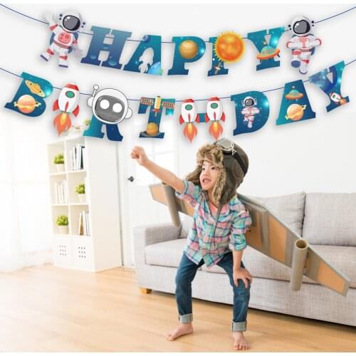 BA276 Cosmic Planet Place Solar System Birthday Party Theme Hanging Banner for Kid Happy Birthday Baby Shower Party Supplies