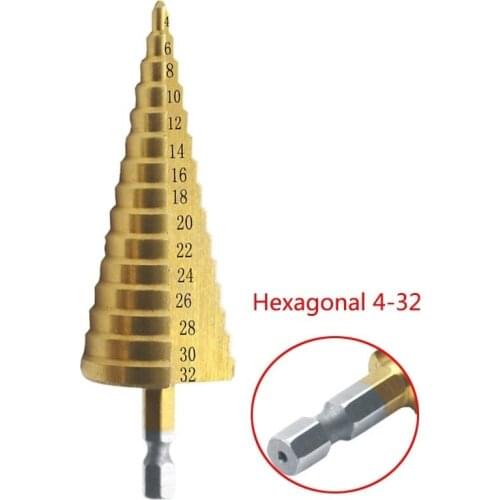 4-32mm HSS Titanium Coated Step Hex Tapered Drill Bit Drilling Tool Metal Wood Hole Cutter Woodworking Tools Accessories