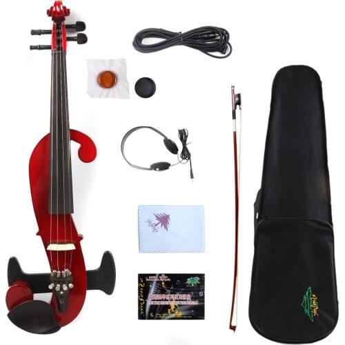 Yinfente Red Electric Silent Violin 4/4 Hand-made Wooden Body Sweet Tone Free Case Bow #EV15