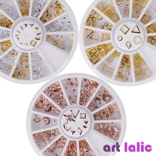 Rose Gold Rivet Nail Studs 3D Nail Art Decoration Grey Gold Circle Star Round Square Triangle Mixed Accessories in Wheel for DIY