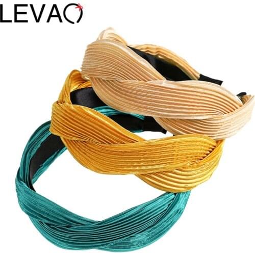 LEVAO Gold Velvet Braid Headband Head Bezel Hair Accessories For Women Handmade Braided Hair Hoop Wide Headbands Girls Headwear