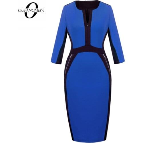 Plus Size Front Zipper Women Work Wear Elegant Stretch Dress Charming Bodycon Pencil Midi Spring Business Casual Dresses 837
