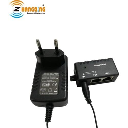 1 Port Gigabit Wall Mount Power over Ethernet PoE Injector - Power Supply 48v 15w EU Plug Included