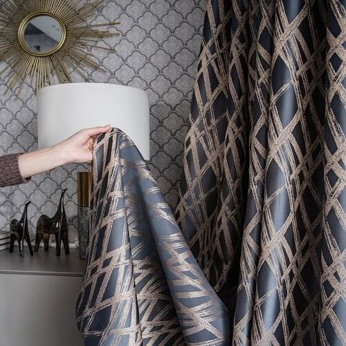 2021 Modern Light Luxury Silk Jacquard Simple Atmospheric Customization High Shading Blackout Curtains for Living Room Bedroom