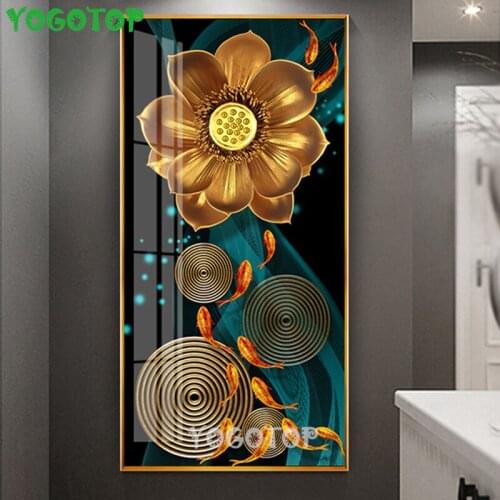 Large diy diamond painting Abstract Gold Lotus Fishes square round diamond embroidery mosaic Cross Stitch,3D rhinestones YY4594