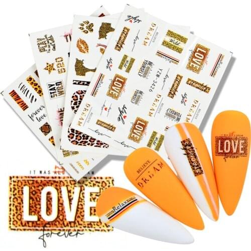 Valentines Manicure Leopard Love Letter Flower Sliders for Nails Inscriptions Nail Art Decoration Water Sticker Tips
