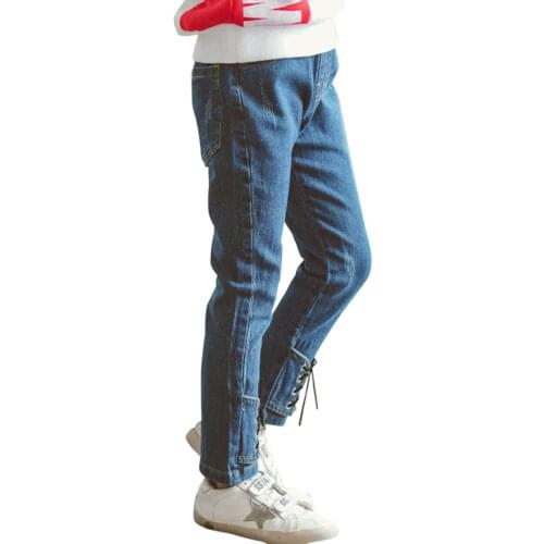 Jeans For Girl Fashion Patchwork Jeans For Girls Bow Drawstring Jeans Pants For Children Autumn Girls Casual Jeans 6 8 10 12 14