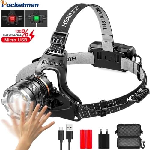 60000LM XHP50 Powerful Headlamp Sensor Headlight USB Rechargeable Head Lamp Outdoor Fishing Headlight Camping Light
