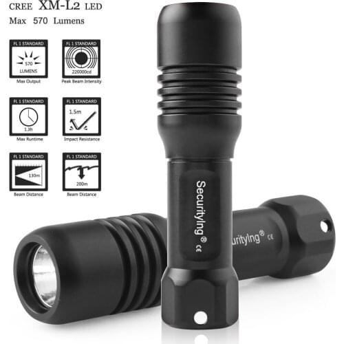 SecurityIng Diving Photography Video Flashlight 570Lm 150M XM-L2(U4) LED Underwater Torch with 360 Degrees Rotation Bracket